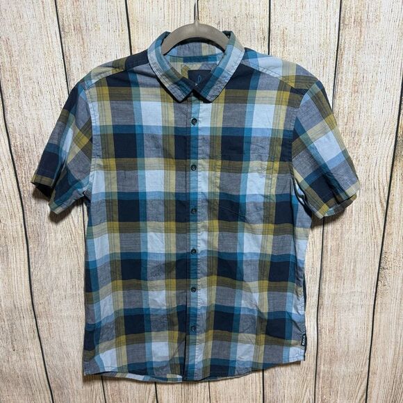 Prana Blue and Green Plaid Shirt, Size S - Picture 1 of 5